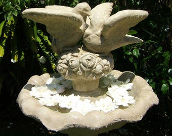 VINTAGE LOVEBIRDS STATUE: Pair of Solid Stone Dancing Love Birds. Perfect Wedding Accent, Sealed for Outdoor Use. Handcrafted in U.S.A