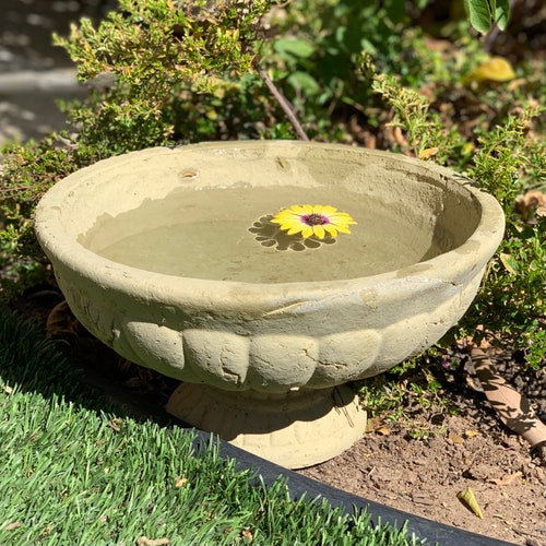 VINTAGE BIRDBATH or PLANTER (4 Color Options): Solid Stone Durable Container. Sealed for Outdoor Use & Holds Water. Handcrafted in U.S.A