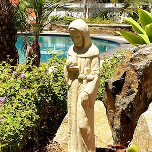 VINTAGE SAINT FRANCIS (4 Color Option): Tall Durable Solid Stone Mission Statue. Garden Decor Accent. Sealed for Outdoors. Handcrafted U.S.A
