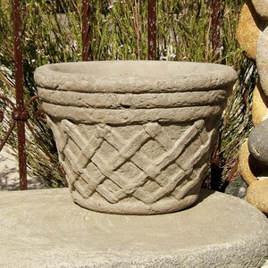 VINTAGE TUDOR PLANTER: Solid Stone Lattice-Pattern Flower Pot. Garden Patio Decor. Handcrafted U.S.A.