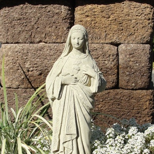 VINTAGE MARY STATUE Choice of color: Solid Durable Stone. Indoor Decor or Outdoor Safe. Weathered Worn Detail & Texture. Handcrafted U.S.A image 4