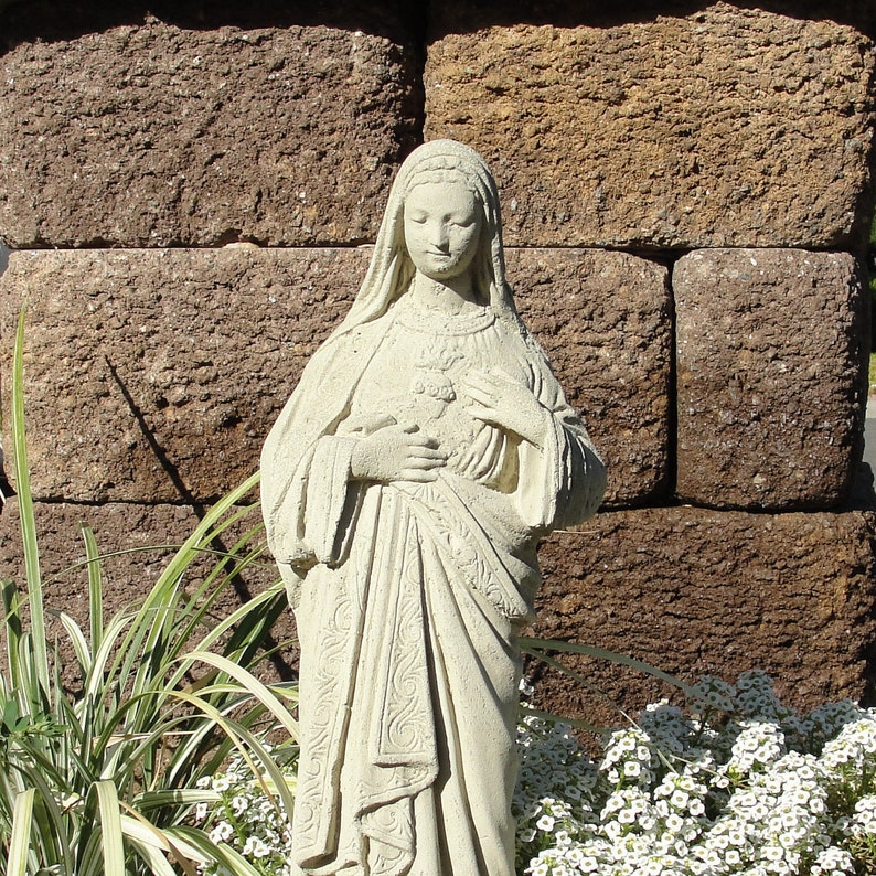 VINTAGE MARY STATUE Choice of color: Solid Durable Stone. Indoor Decor or Outdoor Safe. Weathered Worn Detail & Texture. Handcrafted U.S.A image 4