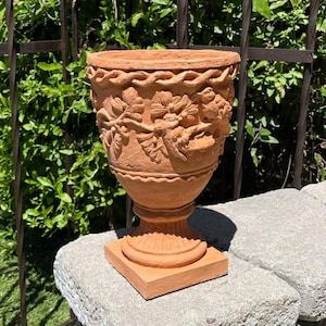 VINTAGE SONGBIRD URN: Solid Stone Stemmed Planter. Outdoors Safe, Garden Decor. Handcrafted U.S.A.