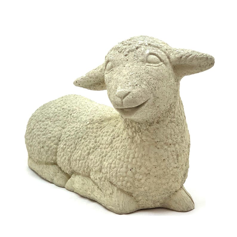 VINTAGE LAYING LAMB: Solid Stone Sheep Statue. Outdoor Landscape Garden Safe! Handcrafted U.S.A. image 8