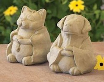 MEDITATING CAT & DOG (Color Options) Solid Durable Stone Zen Pets Sculptures. Indoor Design, Sealed for Outdoor Use. Handcrafted in U.S.A