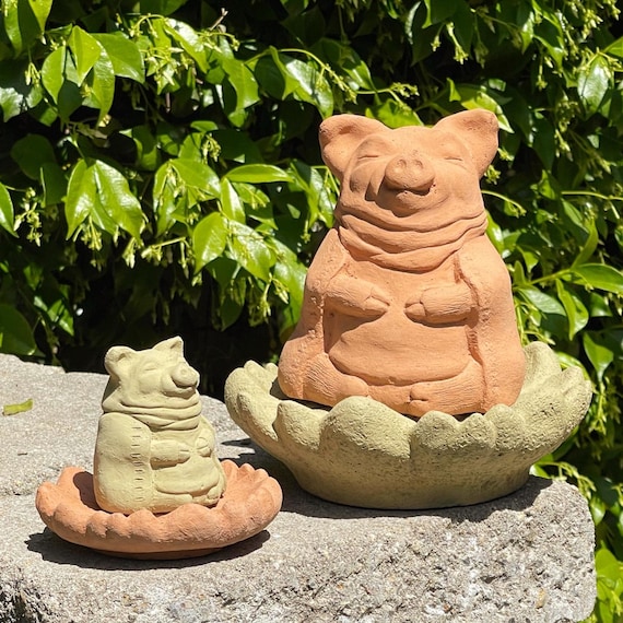 MEDITATING PIG BUDDHA: Solid Stone Sculpture. Home & Garden Statue. Outdoor Safe! Handcrafted U.S.A.
