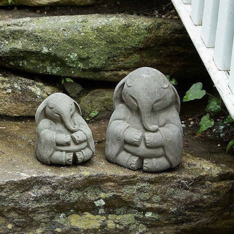 ZEN MEDITATING ELEPHANT Size & Color Options: Solid Stone Inspirational Statue. Perfect Home Design, Outdoor Safe. Handcrafted in U.S.A Antique (gray)