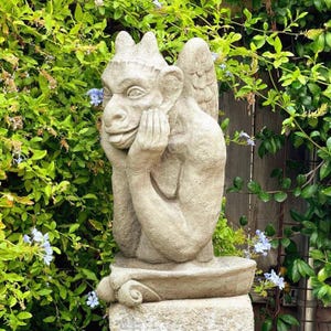 MASSIVE VINTAGE GARGOYLE (4 Color Options): Durable Solid Stone Garden Statue. French Estate Quality. Sealed for Outdoors. Handcrafted U.S.A