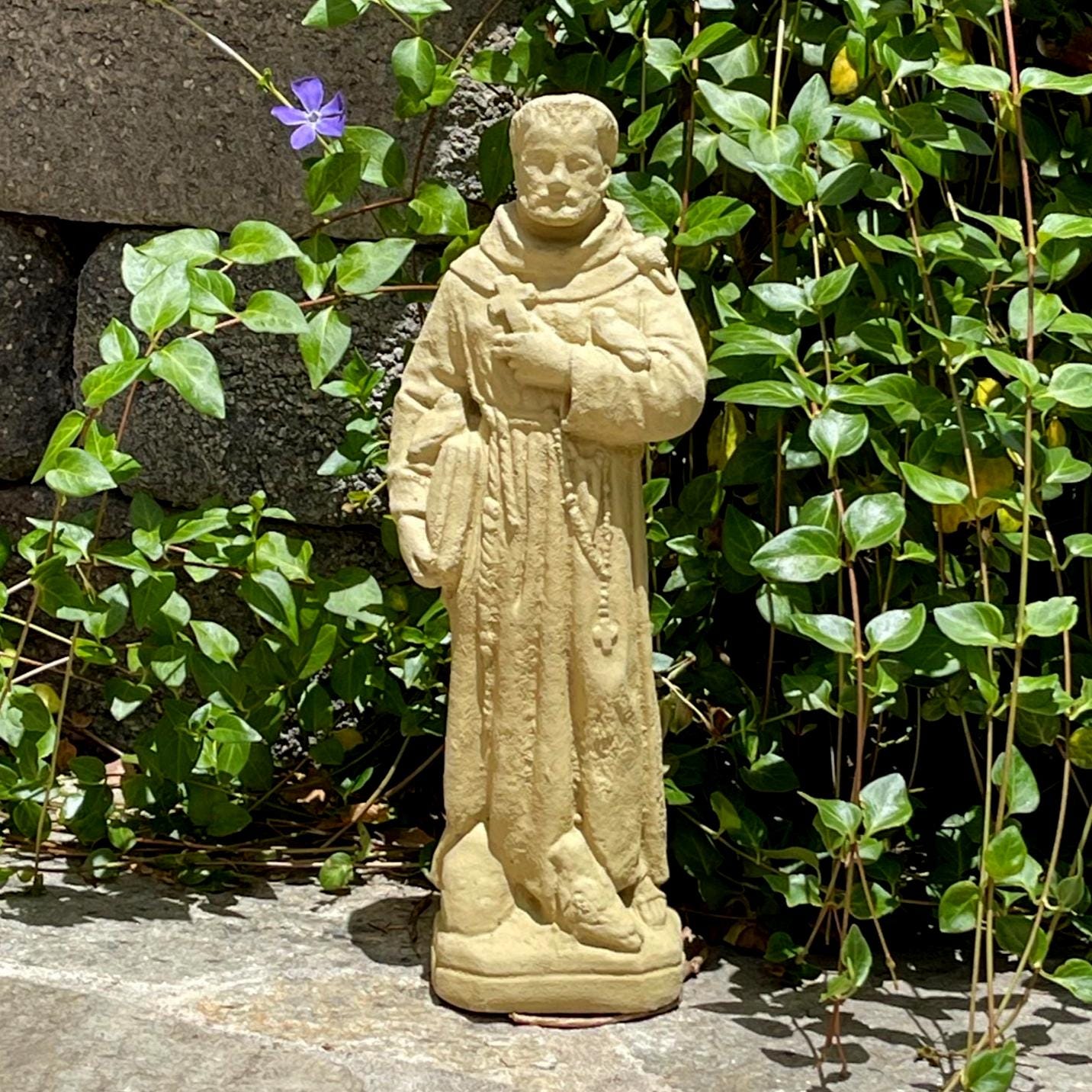 アンティーク雑貨 Small old religious statue. VINTAGE SAINT FRANCIS: Solid Stone Statue. Home Garden Decor
