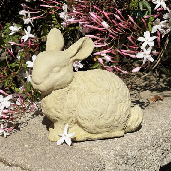 VINTAGE BUNNY STATUE: Solid Stone Sculpture. Home & Garden Decor. Outdoors Safe. Handcrafted U.S.A.