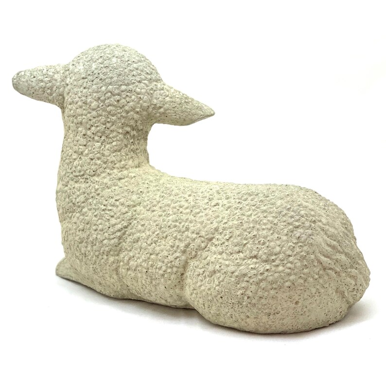 VINTAGE LAYING LAMB: Solid Stone Sheep Statue. Outdoor Landscape Garden Safe! Handcrafted U.S.A. image 11