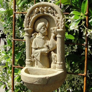 SAINT FRANCIS BIRDBATH (4 Color Options): High Quality Solid Stone Wall Art w/ Distressed Texture, Sealed for Outdoors. Handcrafted in U.S.A