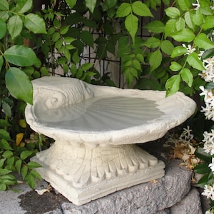 VINTAGE SHELL BIRDBATH (4 Color Option): Solid Stone Bird Bath Feeder. Garden Art Décor. Holds Water! Sealed for Outdoors. Handcrafted U.S.A