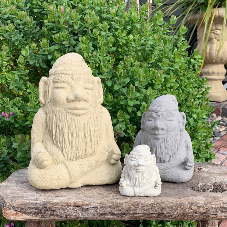MEDITATING GNOME Choose Your Size /& Color Solid Stone Home Garden Gift Statue Hand-Crafted in the U.S.A. Original Sculpture Outdoor Safe
