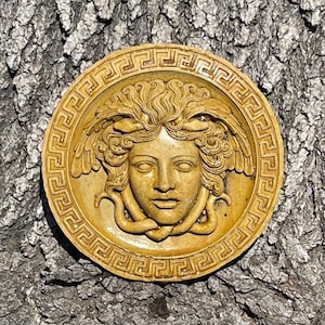 VINTAGE MEDUSA TABLET (Premium Color Option): Solid Stone Wall Hanging. Unique Home Decor Garden Art Plaque. Outdoor Safe. Handcrafted U.S.A