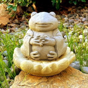 ZEN MEDITATING FROGS (Size & Color Options): Solid Stone Sculpture. Unique Home Garden Decor Gift. Sealed for Outdoors. Handcrafted U.S.A