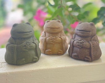SMALL MEDITATING FROG (Premium Color Options): Solid Stone Inspirational Reminder, Perfect Home Office Garden Gift. Handcrafted in U.S.A