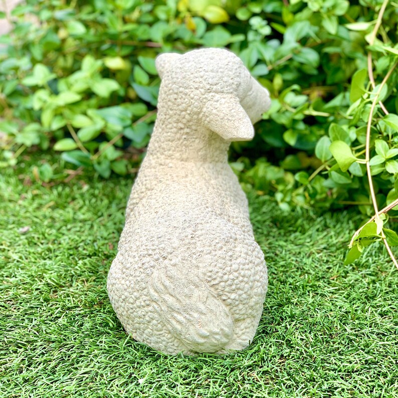 VINTAGE LAYING LAMB: Solid Stone Sheep Statue. Outdoor Landscape Garden Safe! Handcrafted U.S.A. image 7