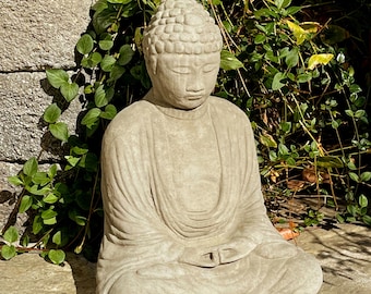VINTAGE MEDITATING BUDDHA: Large-50lb Solid Stone Statue. Home & Garden Sanctuary Decor. Handcrafted U.S.A.