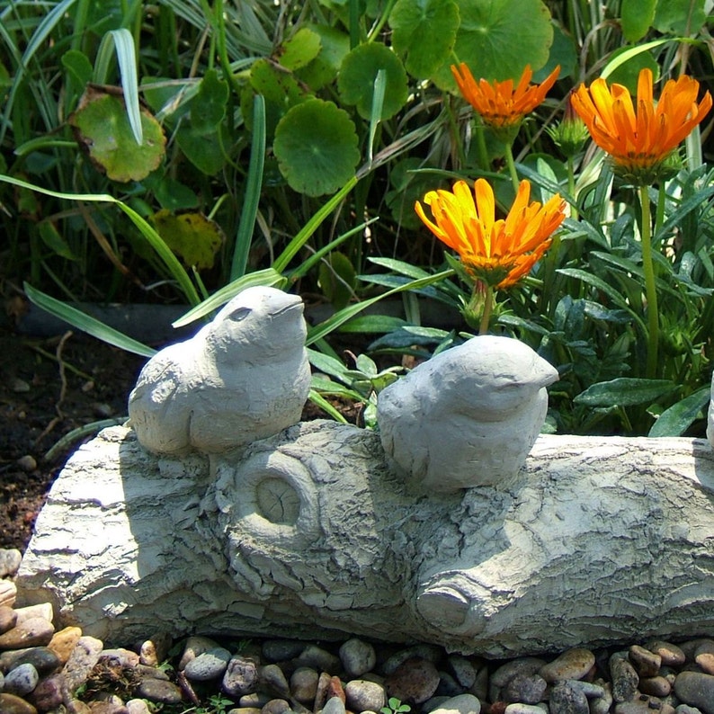 Solid Stone Birds On A Branch Original Garden Sculpture As Etsy