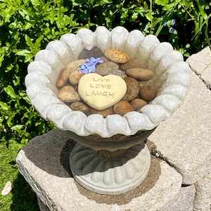 FRILLED BIRDBATH PLANTER (4 Color Option): Solid Stone Urn. Holds Water or Plants. Home Garden Decor. Sealed for Outdoors. Handcrafted U.S.A