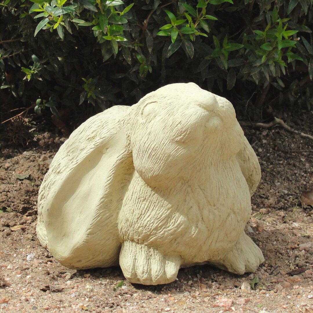 Stone Rabbit Statues CURIOUS BUNNY STATUE: Solid Stone Rabbit Statue. Outdoors Safe, Garden ...