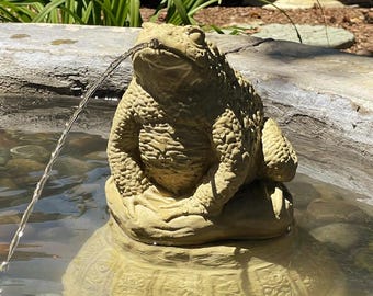 VINTAGE FROG SPITTER (4 Color Options): Solid Stone Plumbed Statue. Unique Home Decor, Outdoor Garden Fountain Pond Décor. Handcrafted U.S.A