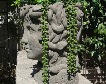 MEDUSA HEAD PLANTER (4 Color Options): Quality Durable Stone Bust. Home Office Garden Design. Sealed for Outdoors. Handcrafted in U.S.A