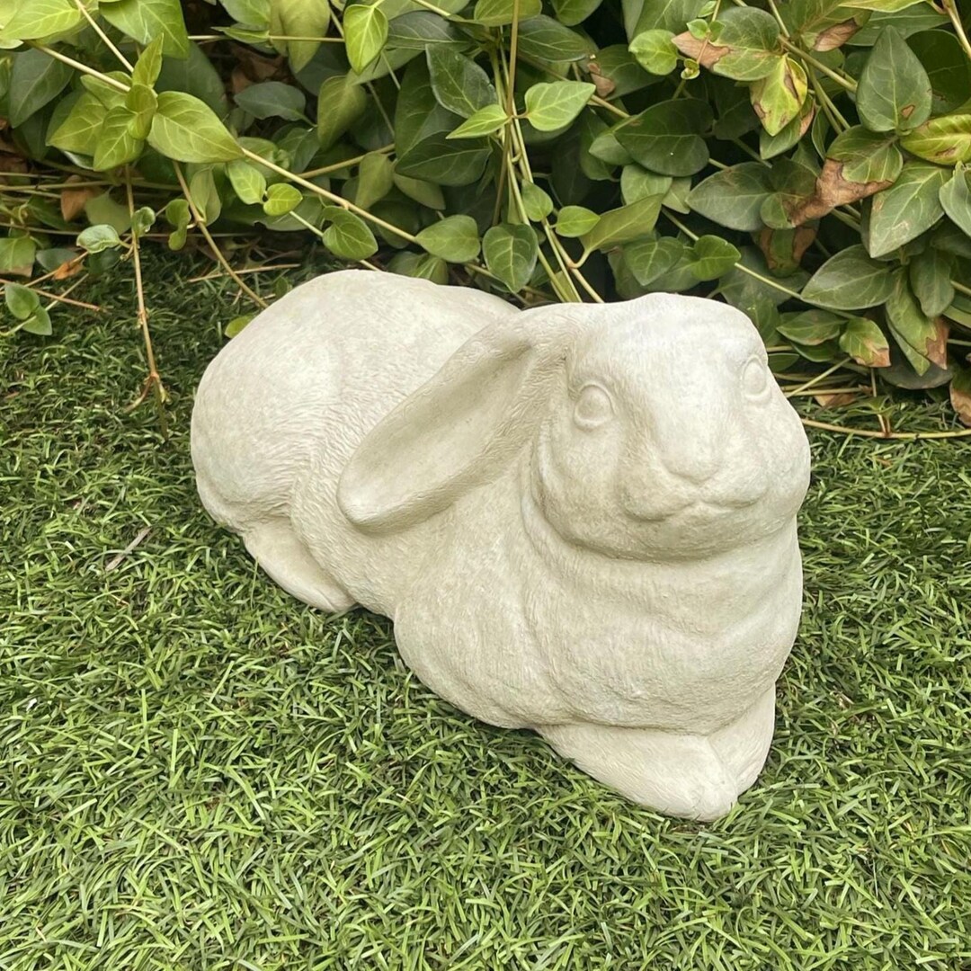 Stone Rabbit Statues GARDEN RABBIT STATUE: Life-size Solid Stone Bunny Sculpture. Outdoor ...