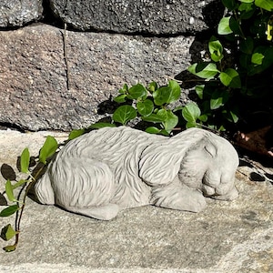 SLEEPING BUNNY STATUE: Solid Stone Rabbit Sculpture. Outdoors Safe, Garden Decor. Handcrafted U.S.A.