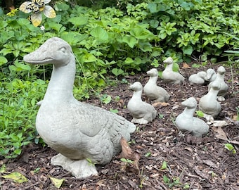 VINTAGE DUCK STATUE (Set, Style, Color Option): Durable Solid Concrete Stone. Home Garden Yard Decor. Sealed for Outdoors. Handcrafted U.S.A
