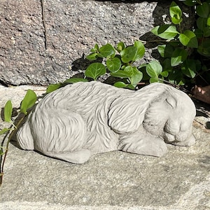 SLEEPING BUNNY STATUE (4 Color Options): Durable Solid Stone Statue. Unique Home Decor Garden Accent. Sealed for Outdoors. Handcrafted U.S.A
