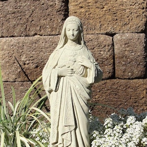VINTAGE MOTHER MARY (4 Color Options): Durable Solid Stone Statue. Unique Home Decor Garden Accent. Sealed for Outdoors. Handcrafted U.S.A