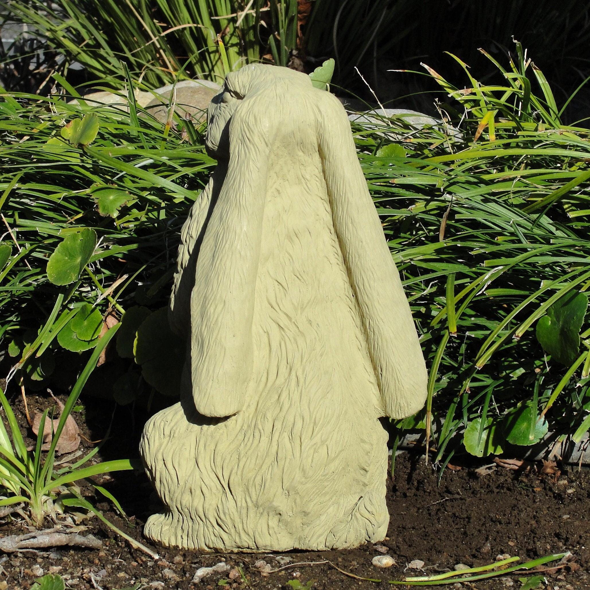 Stone Rabbit Statues VINTAGE TALL RABBIT: Solid Stone Bunny Statue. Outdoors Safe Garden ...
