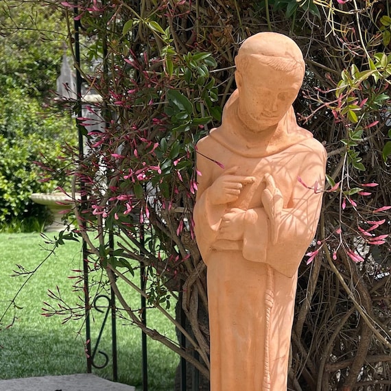 Age Worn Cement Statue of Saint Francis of Assisi Age Worn Cement Statue of Saint Francis of Assisi