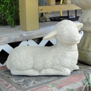 VINTAGE LAYING LAMB: Solid Stone Sheep Statue. Outdoor Landscape Garden Safe! Handcrafted U.S.A. image 12