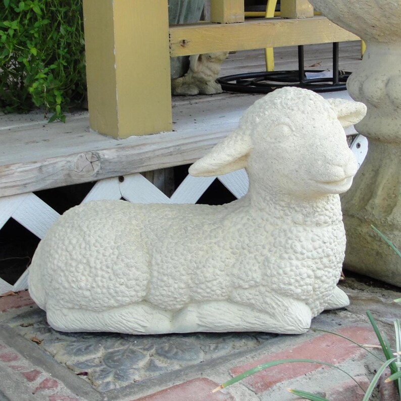 VINTAGE LAYING LAMB: Solid Stone Sheep Statue. Outdoor Landscape Garden Safe! Handcrafted U.S.A. image 12