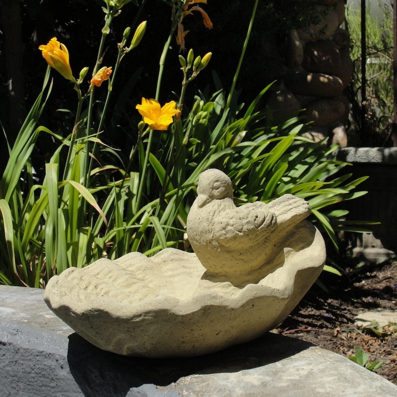 VINTAGE RUSTIC BIRDBATH 4 Color Options: Solid Stone Birdfeeder w/ Weathered Detail, Holds Water, Wildlife Safe. Handcrafted in U.S.A Old Stone (tan)