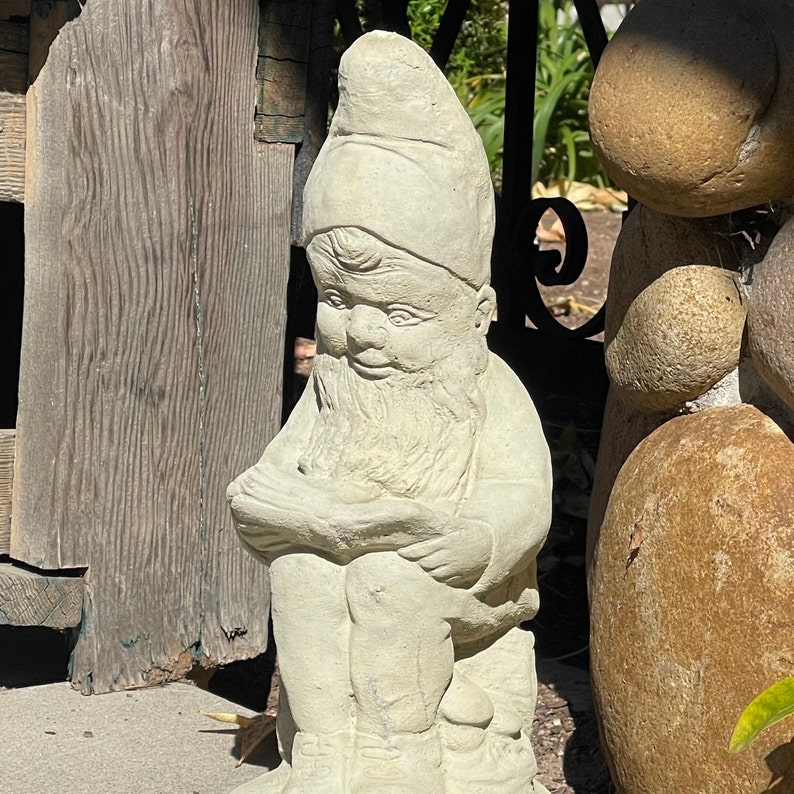 VINTAGE READING GNOME 4 Color Options: High Quality Solid Stone Statue w/ Distressed Texture. Sealed for Outdoors. Handcrafted in U.S.A image 4