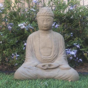 LARGE VINTAGE BUDDHA (4 Color Options): 50lb Solid Stone Statue. Unique Home Garden Sanctuary Decor. Sealed for Outdoors. Handcrafted U.S.A