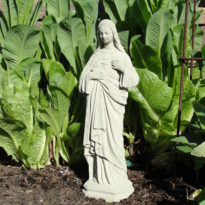 VINTAGE MARY STATUE Choice of color: Solid Durable Stone. Indoor Decor or Outdoor Safe. Weathered Worn Detail & Texture. Handcrafted U.S.A image 1