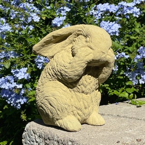 VINTAGE BASHFUL BUNNY (4 Color Options): Sturdy Solid Stone Rabbit Statue. Perfect Home Décor, Sealed for Outdoor Use. Handcrafted in U.S.A.