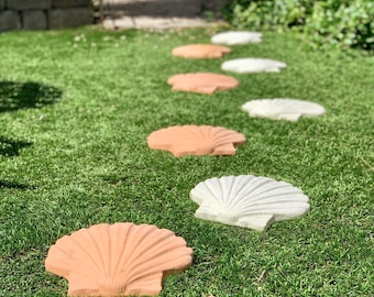SEASHELL STEPPING STONES (Color & Set Options): Durable Solid Concrete Pavers. Integrated Color, Sealed for Outdoors Use. Handcrafted U.S.A