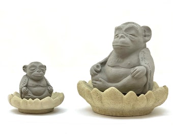 ZEN MEDITATING MONKEY (Size/Color Option): Solid Stone Inspirational Sculpture. Perfect Home Garden Gift. Outdoor Safe. Handcrafted in U.S.A