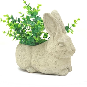 JARDINERA CONEJO VINTAGE (4 colores): Maceta resistente de piedra maciza. Decoración para el hogar, jardín y patio. Apto para exteriores. Hecho a mano en EE. UU.