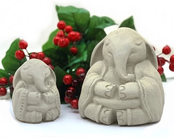 WHITE ELEPHANT STATUE (Size Options): Solid Stone Amusing Inspirational Sculpture. Perfect Home Garden Holiday Gift. Handcrafted in U.S.A