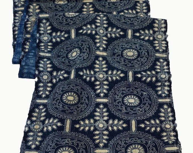 Japanese Katazome. Japanese Cotton. Indigo Dyed. Antique Fabric. Japanese Indigo. Stencil Dyed. Boro Textile. Folk Fabric. Geometric Floral