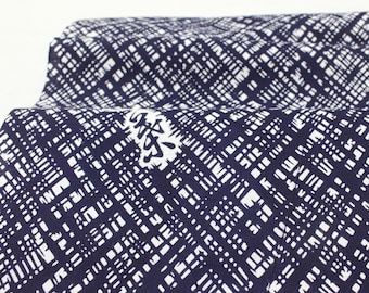 Japanese Cotton. Yukata Cotton. Vintage Japanese. Fabric. Hand Dyed. Indigo Dyed. Blue and White. Abstract Design. Dark Blue Cotton.