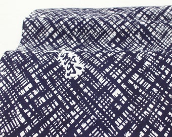 Tela de algodón japonesa vintage: Diseño abstracto teñido a mano en índigo
