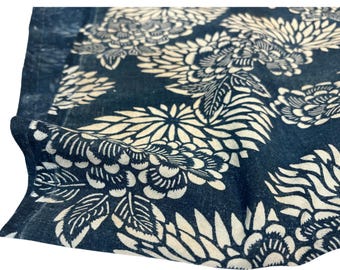 Japanese Katazome. Japanese Cotton. Indigo Dyed. Antique Fabric. Japanese Indigo. Stencil Dyed. Boro Textile. Folk Fabric. Geometric Floral